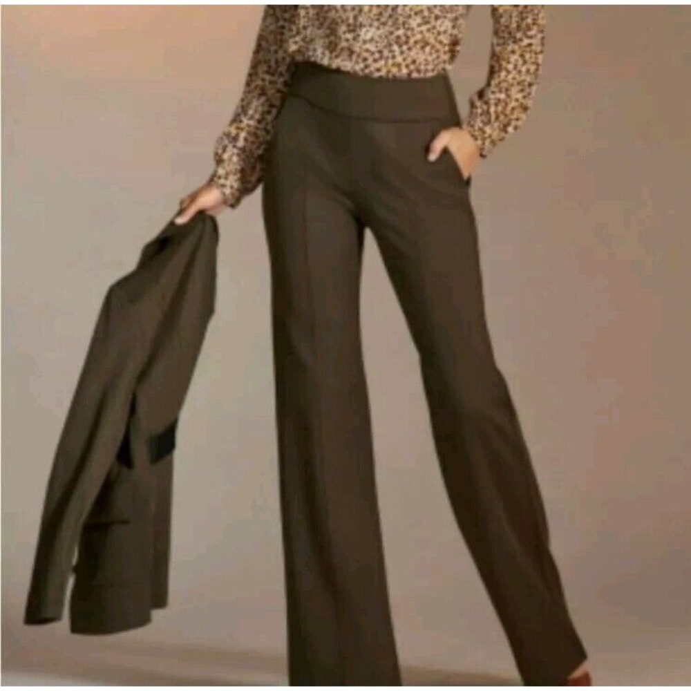 Cabi Academy Wide Leg Trousers Olive Green High Rise Ponte Pants Size 12 Office